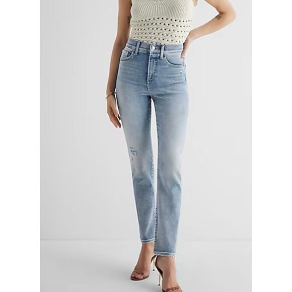 Express 90’s slim super high rise light wash jeans size 14 - Picture 14 of 15
